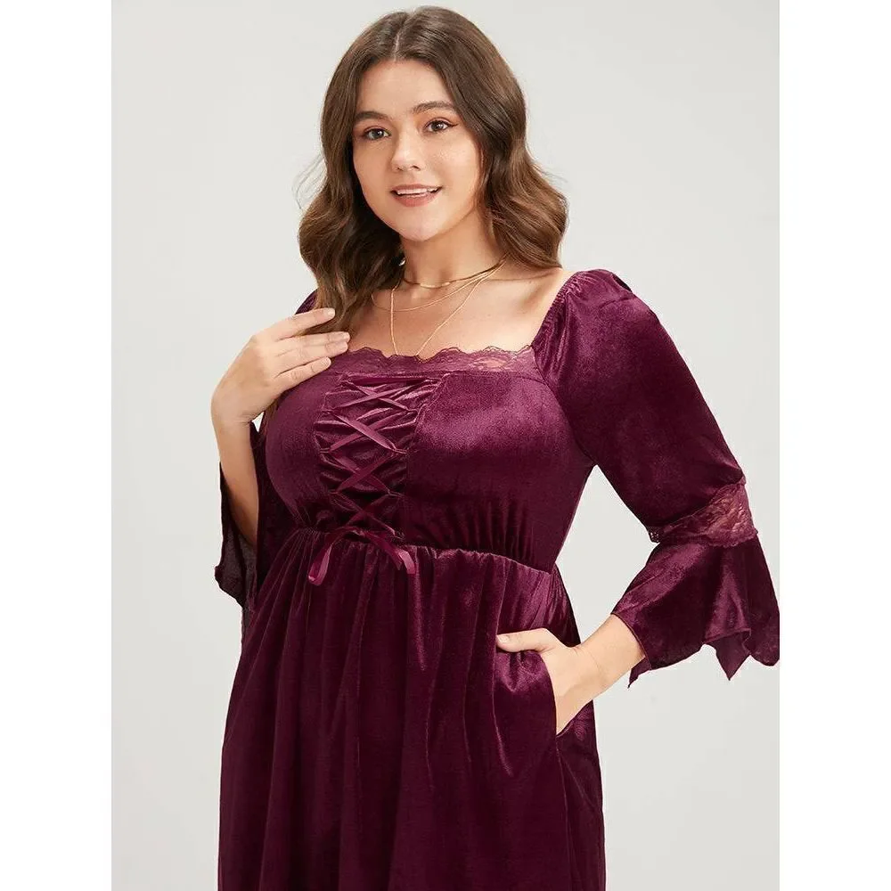 Bloomchic Halloween Velvet Bell Sleeve Dress - Picture 5 of 10